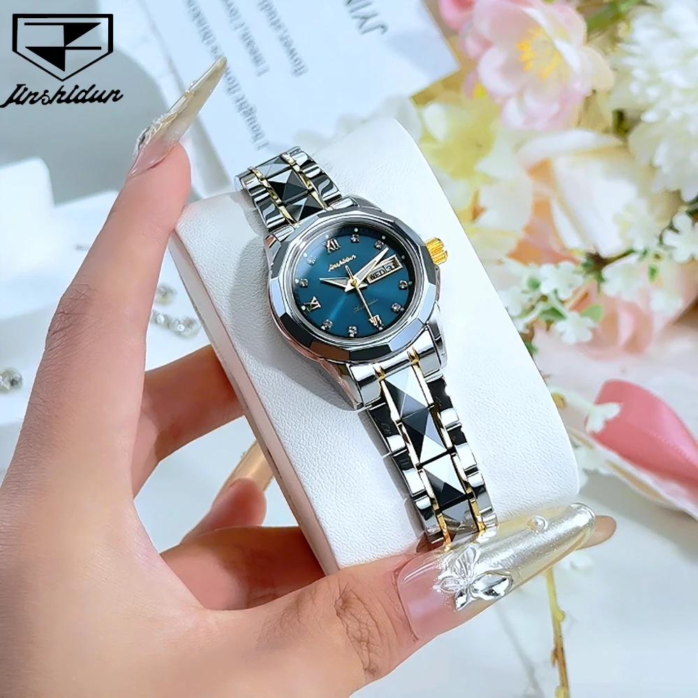 JSDUN Women's Watches Luxury Fashion Tungsten Steel Strap Sapphire Mirror Original Automatic Mechanical Wristwatch for Lady Date