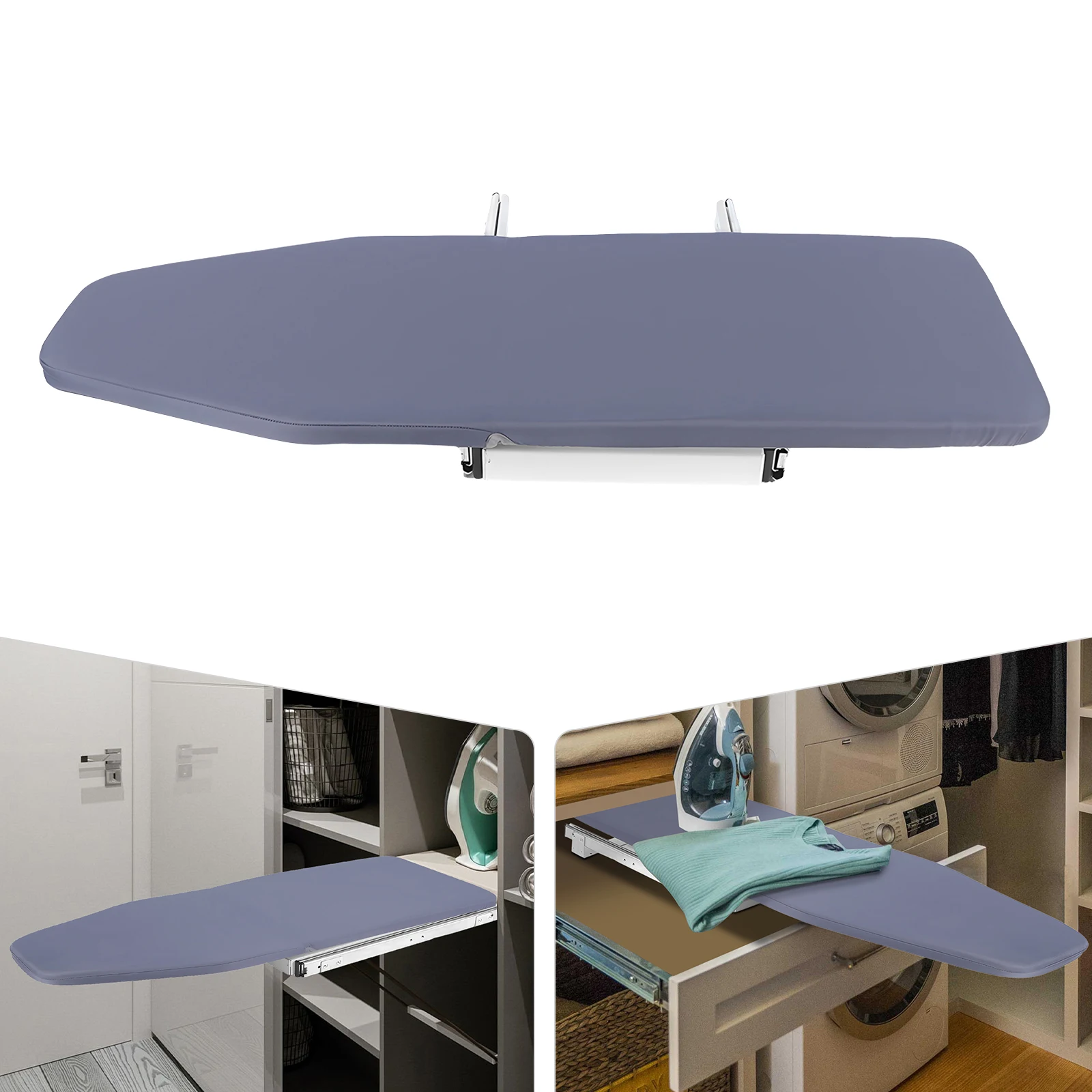 

Foldable Ironing Board Rotation Push &Pull 180° Retractable Pullout Slide Cabinet Wardrobe Mount for Apartment Grey