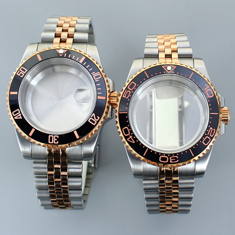 40MM GMT SUB Watch Cases Jubilee bands Sapphire Glass For Seiko NH35 NH36 8205 2824 Movement NH35 Silver Rose Gold Watch parts