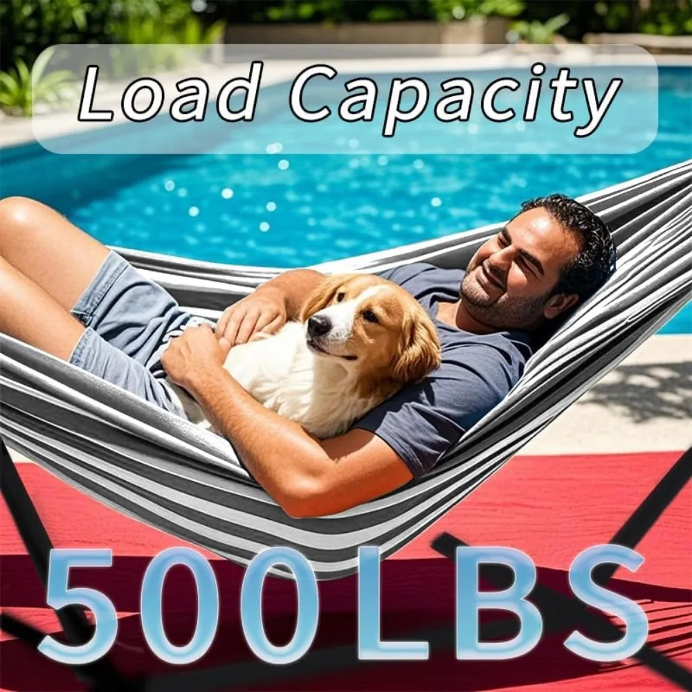 Heavy Duty Portable Double Hammock with Stand, 500 lb Capacity, Indoor Outdoor Use, Includes Carrying Bag