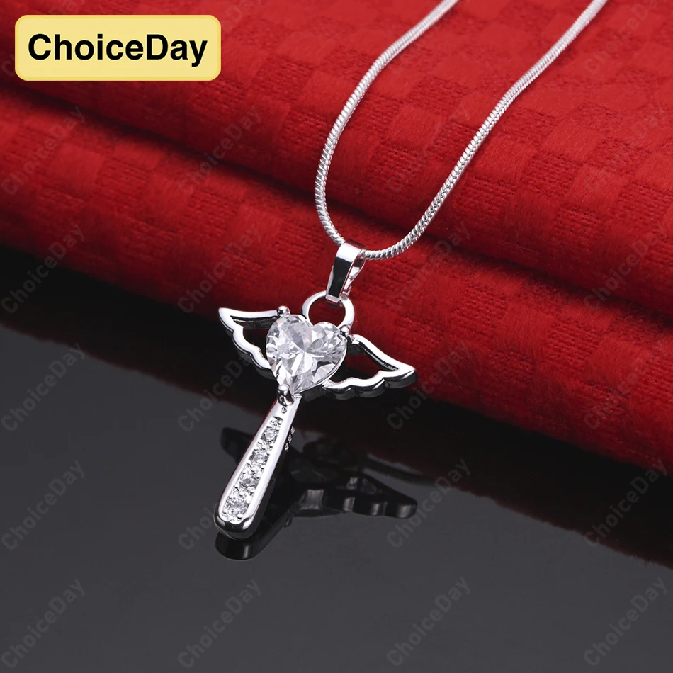 

ChoiceDay Fashion 925 Sterling Silver Exquisite Heart Wings Pendant Necklace Women's Accessories Wedding Jewelry