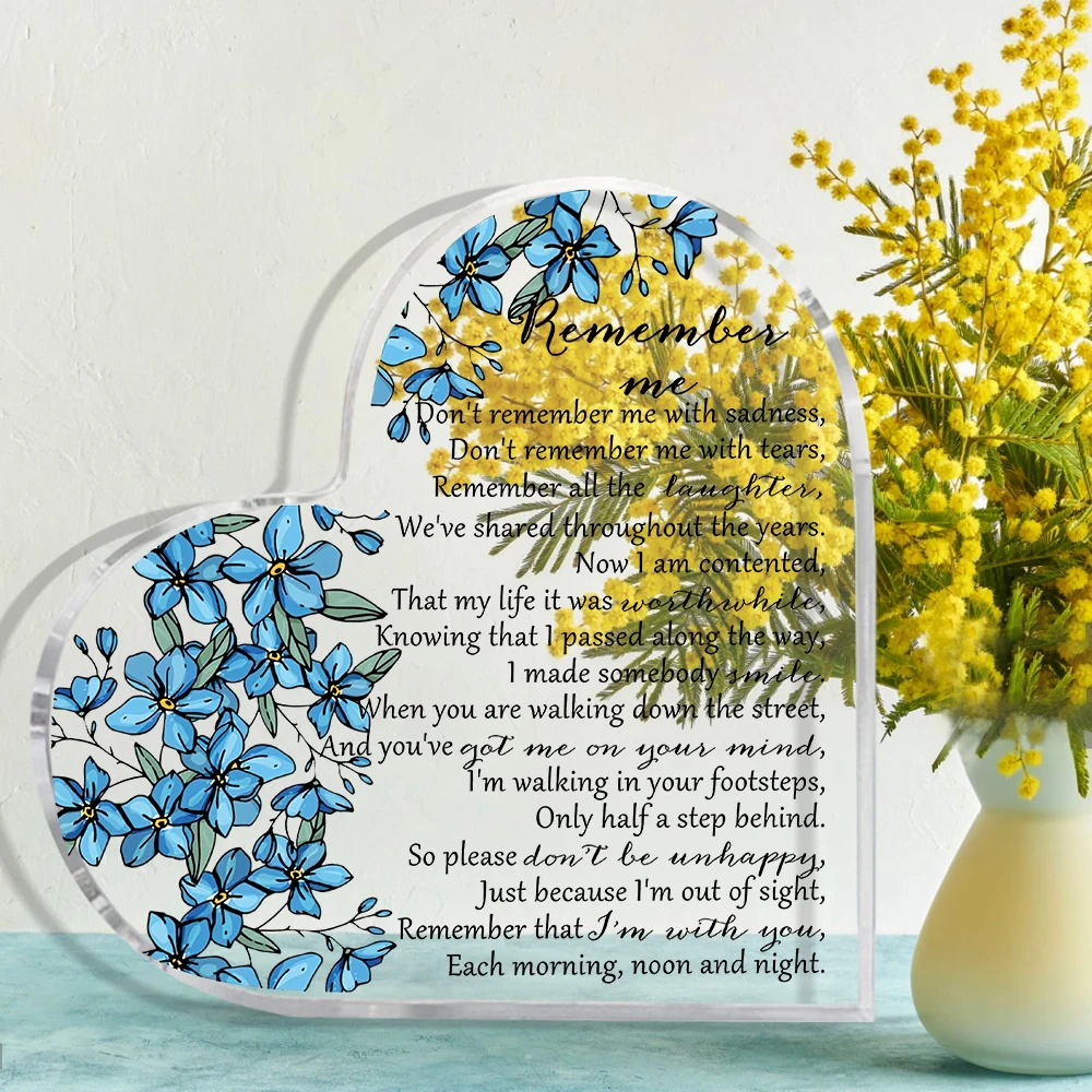 Sympathy Gift Acrylic Heart Shape Memorial Bereavement Gifts for Loss of Loved One Remembrance Condolence Funeral Grief Keepsake