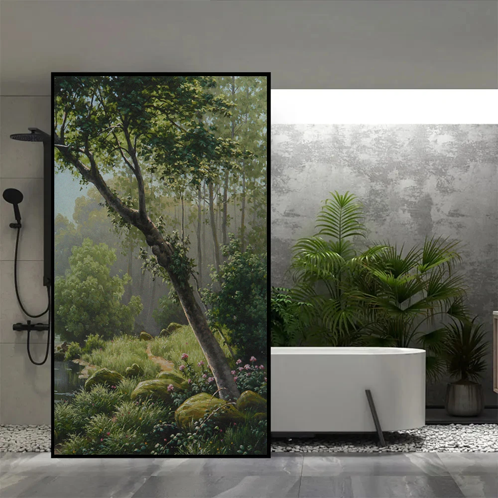 Opaque Privacy Window Film Heat Control UV Blocking Window Glass Sticker Beautiful Scenery Frosted Static Cling Window Tint