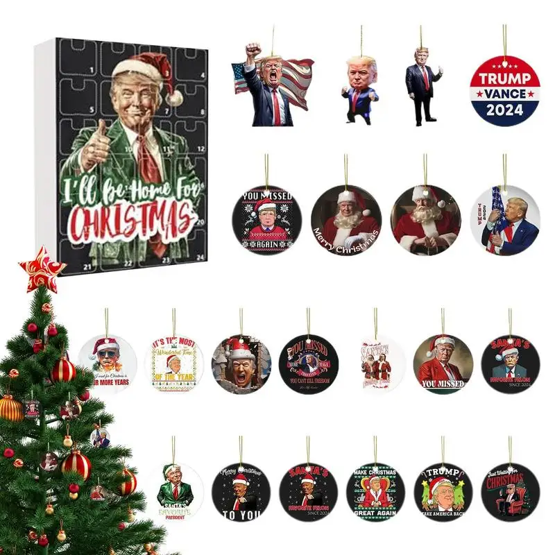 Christmas Trumps Pendant Advent Calendar Christmas Tree 2D Acrylic DonaldTrump Hanging Pendant 24 Days Trumps Countdown Calendar