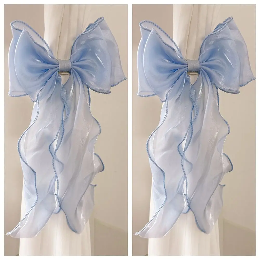 Silk Material Curtain Bow Tiebacks Translucent Mesh Pearl Decoration Curtain Holdbacks Elegant Style Lace Design