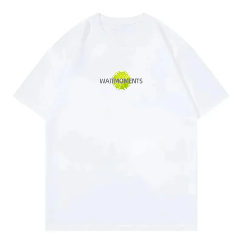 تي شيرت Wait A Moments 2025 للجنسين فضفاض من القطن بأكمام قصيرة مع طباعة حروف فاكهة الليمون #2