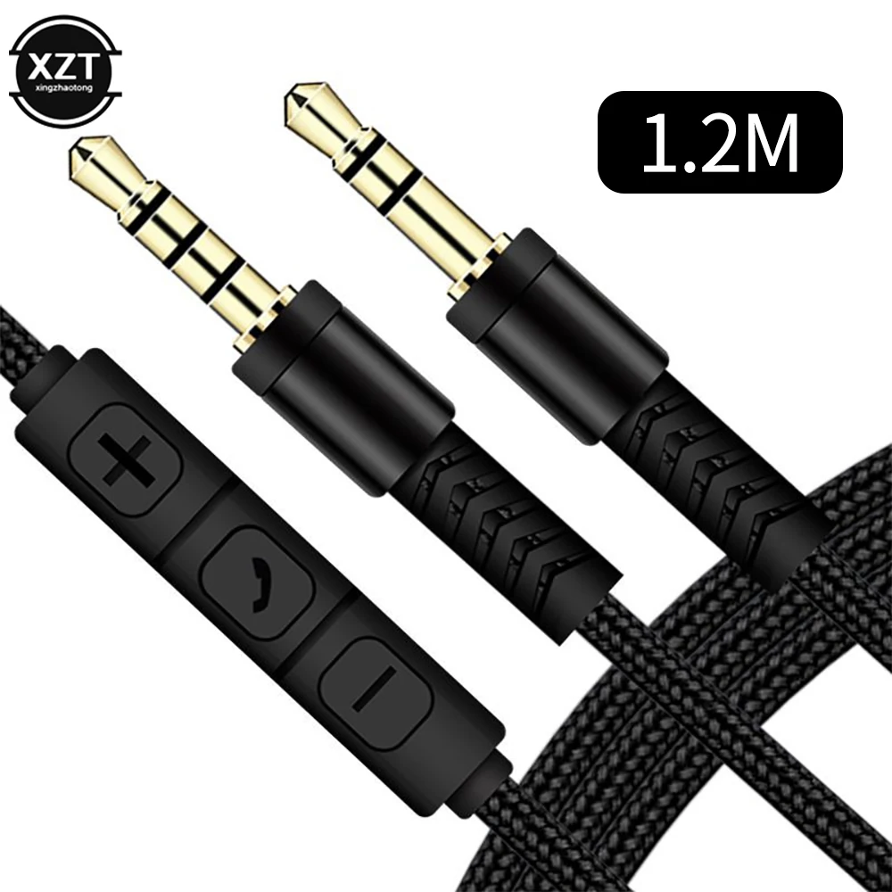 3.5mm Jack Male to Male Audio Cable Speaker Line Stereo Aux Cable with Mic Volume Control for Headphone Car Speaker Mobile Phone