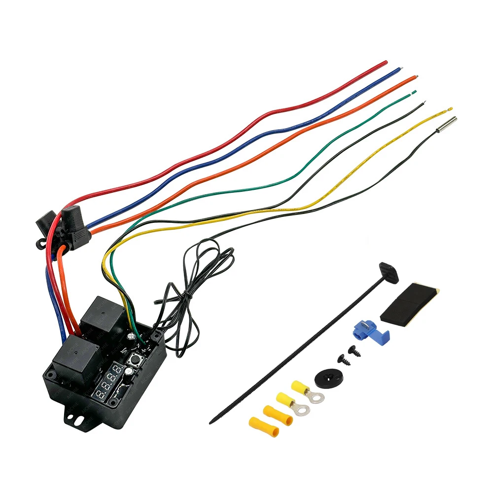 12V/24V Fans Controller Switch Temperature Range 104F to 230F LED Real-Time Display Thermatic Dual Fan Relay Kit