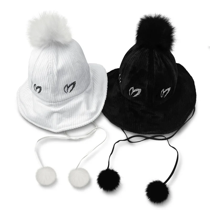 2025 New Golf Hat Fisherman's Hat Winter Thickened Warm Windproof Fleece Ball Korean Rabbit Ears Wide Brim Sun Hat
