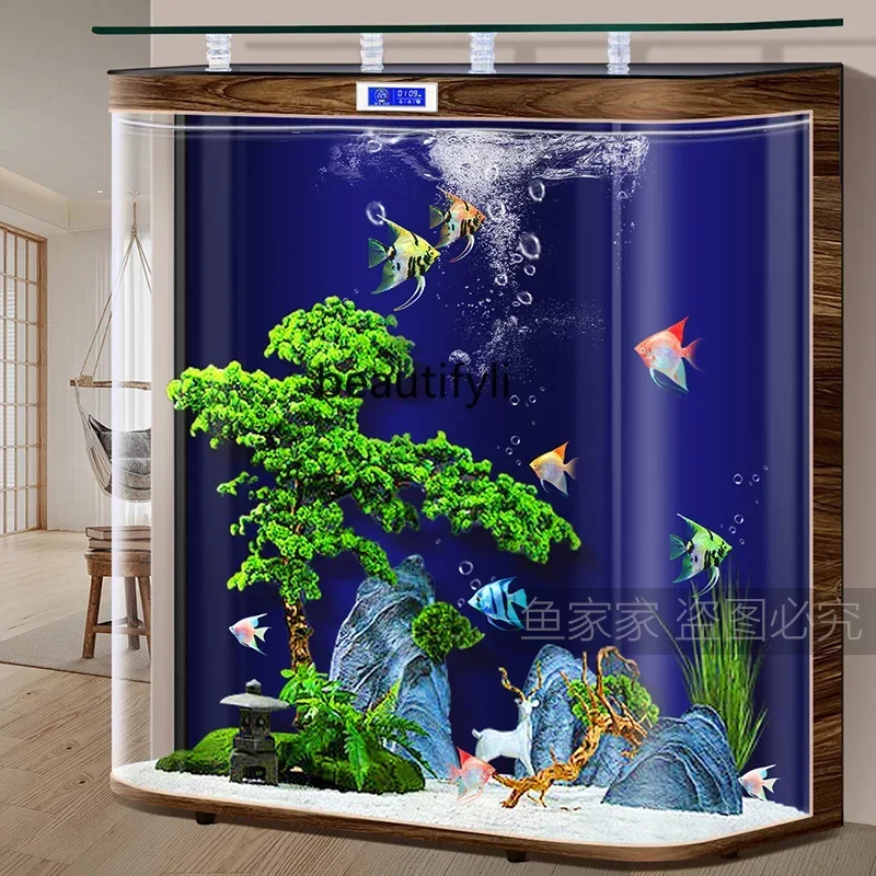 Hot Bending Integrated Fish Tank Living Room Wall-Mounted Large Fish Globe Smart Change-Free Aquarium