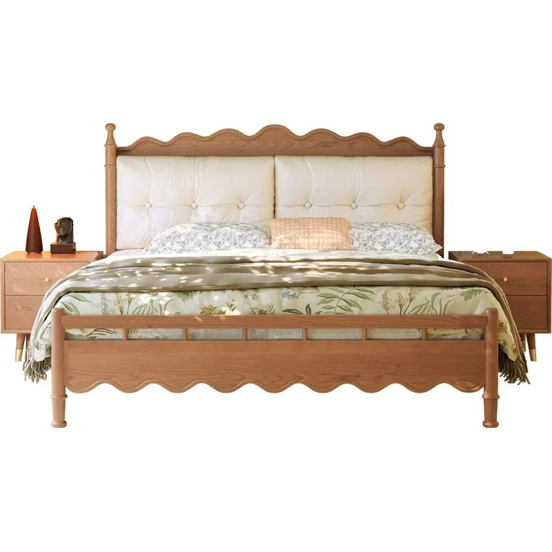 Cherry retro solid wood double bed, master bedroom queen bed