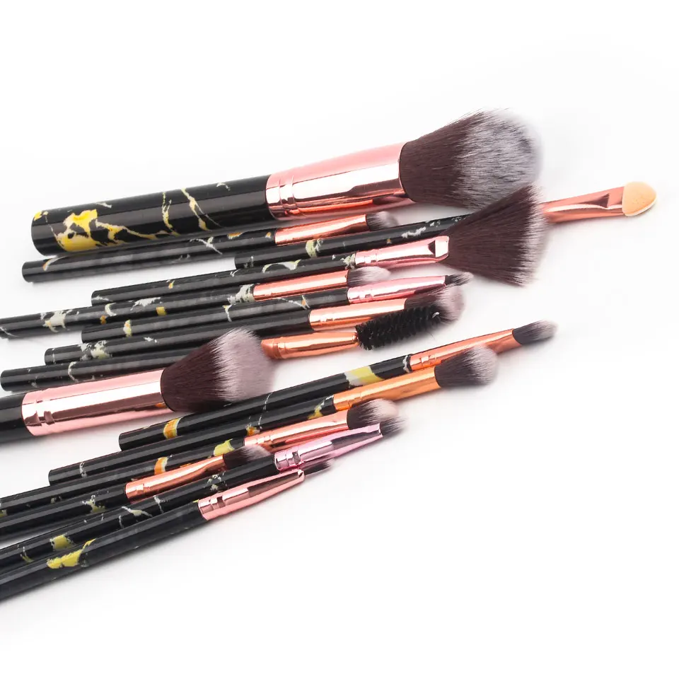 15 Pcs Nylon Black Rose Pink Grey Cyan Yellow Color Makeup Brush Eye Shadow Foundation Women Cosmetic Brush Beauty Travel Tools