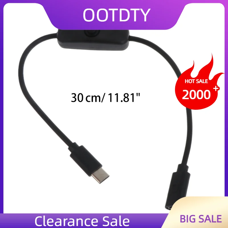 كابل مفتاح الطاقة لراسبيري بي 4B امدادات الطاقة ، USB نوع C ذكر إلى نوع C أنثى تمديد كابل مع زر تشغيل/إيقاف