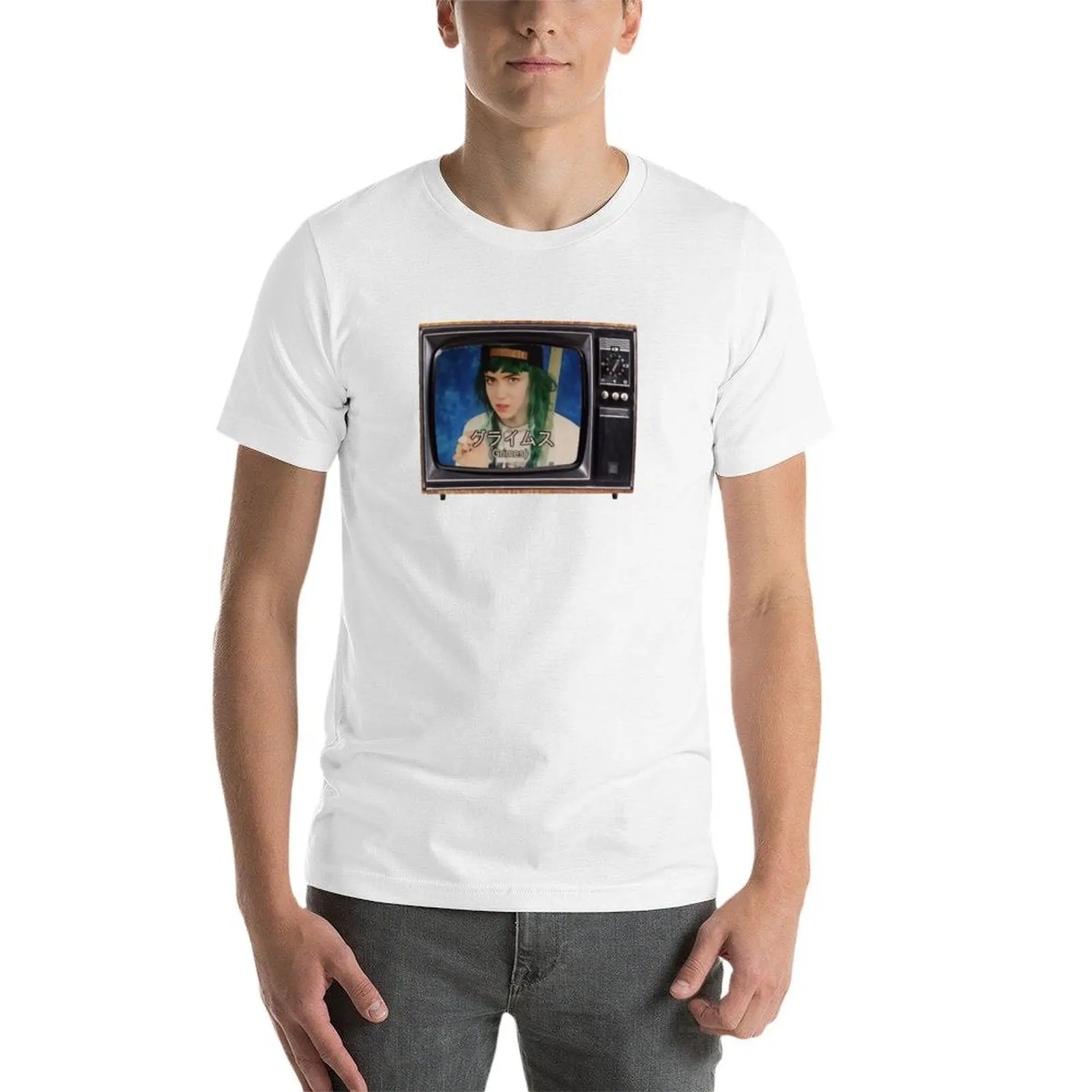 تي شيرت Grimes Japan Television تي شيرت مطبوع للرجال تي شيرت للرجال تي شيرت جرافيك عتيق #4