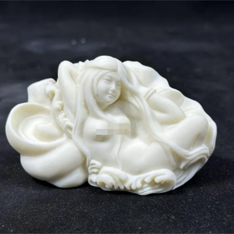 Ivory Nut Carved Lotus Leaf Sleeping Beauty Ornaments Tea Ornaments Car Decoration Crafts10*6.5cmFactory Wholesale