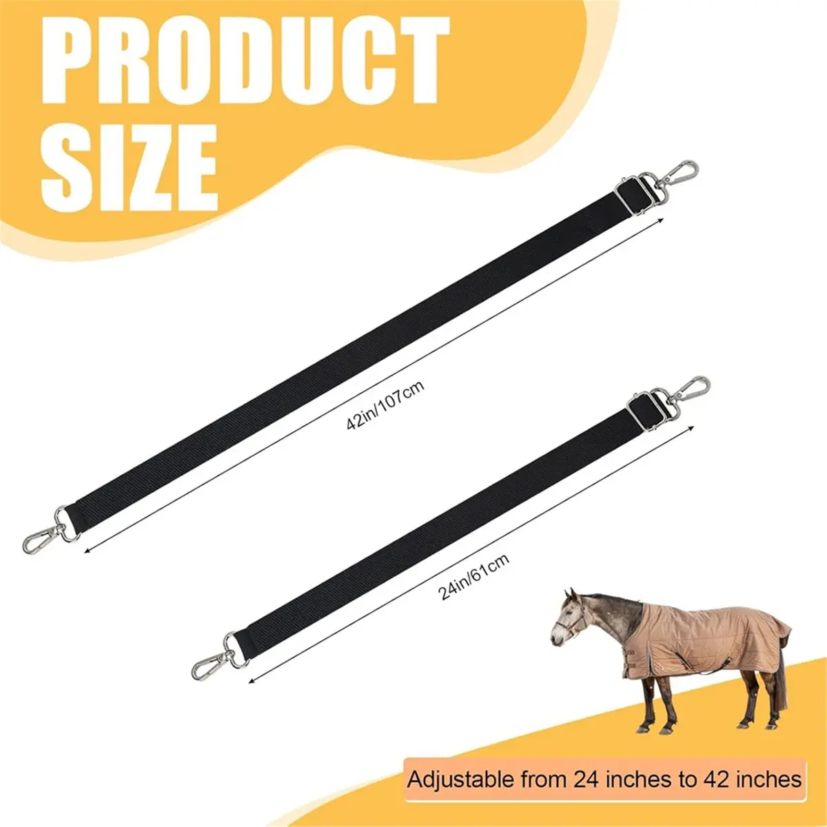 6 Pcs Horse Blanket Leg Straps, Replacement Elastic Straps with Double Swivel Snaps, Adjustable Length 24 to 42 Inches