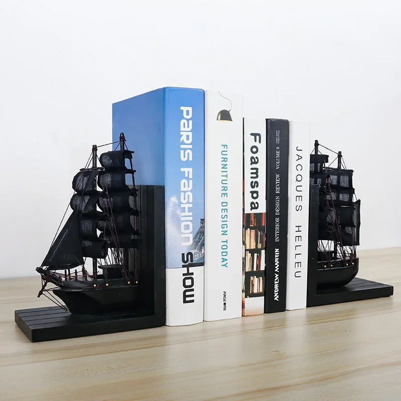 1Pair Nordic Style Bookends Creative Sailing Model Bookshelf Handmade Bookstand Office Desktop Home Decor