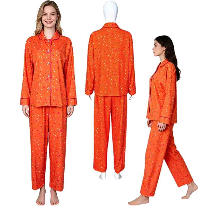 Nuevo Conjunto de Pijama de Coraline con Botones y Estampado de Lunares Naranja para Halloween, Cosplay, Manga Larga y Pantalón Largo para Mujer