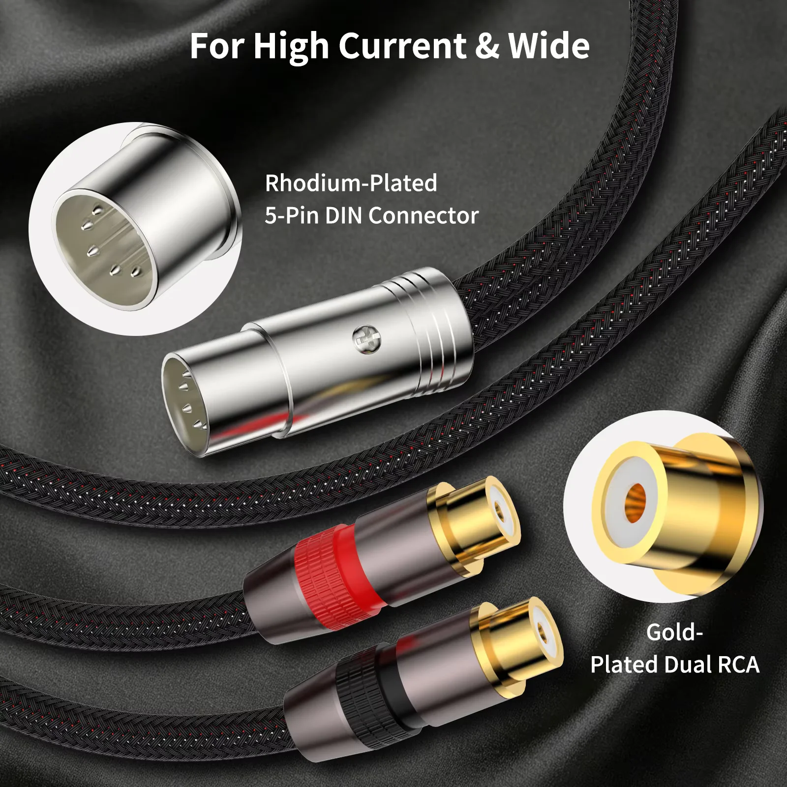 Silver Plated OFC 5 Pin DIN to RCA HiFi Audio Adapter Male to Dual Female Cable for Turntable CD Player Vintage Amplifier