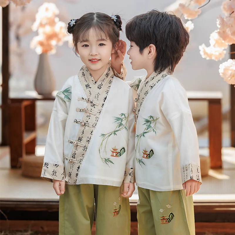 Traje Tang tradicional chino antiguo, conjunto de Hanfu, uniforme escolar de Studend para niño y niña, ropa de actuación de baile folclórico, nuevo