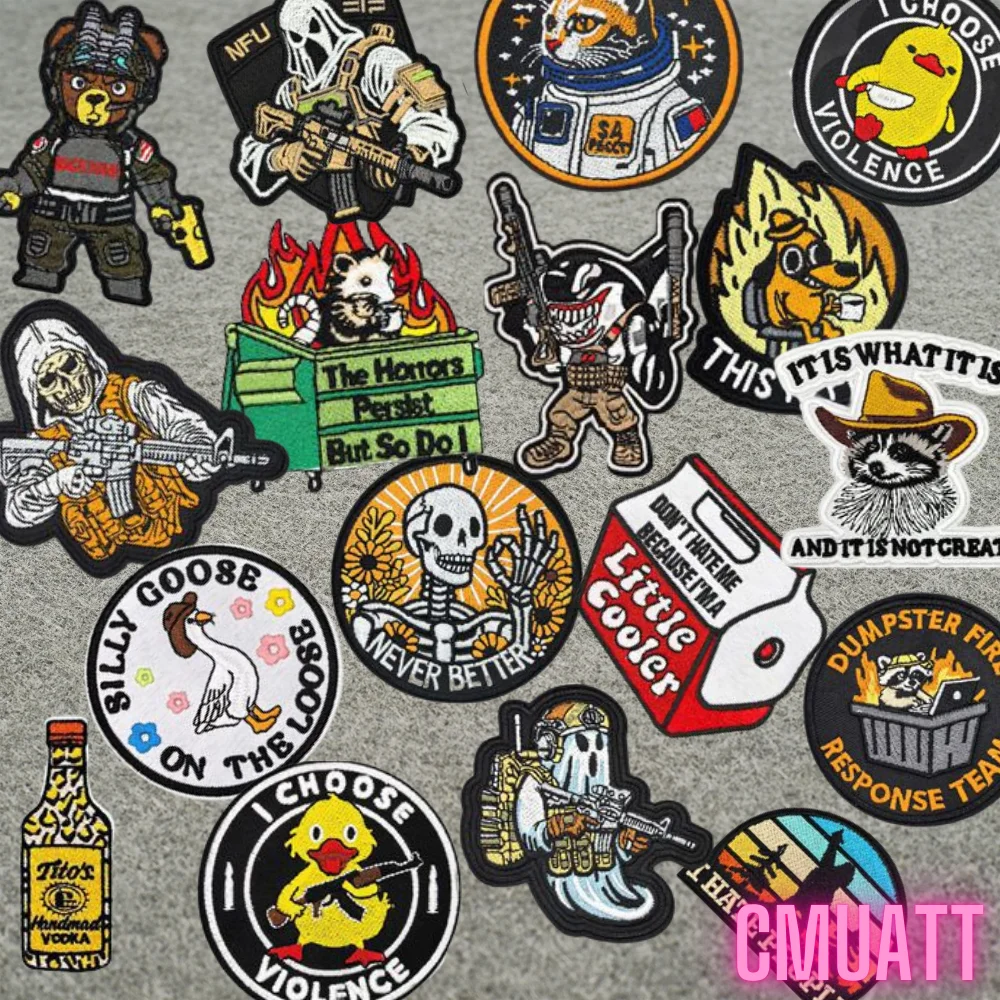Funny Ghost Soldier Military Gaming Iron on Small Emblem Thermoadhesive Embroidery Patches Applique for Sweatshirt Hats Bags
