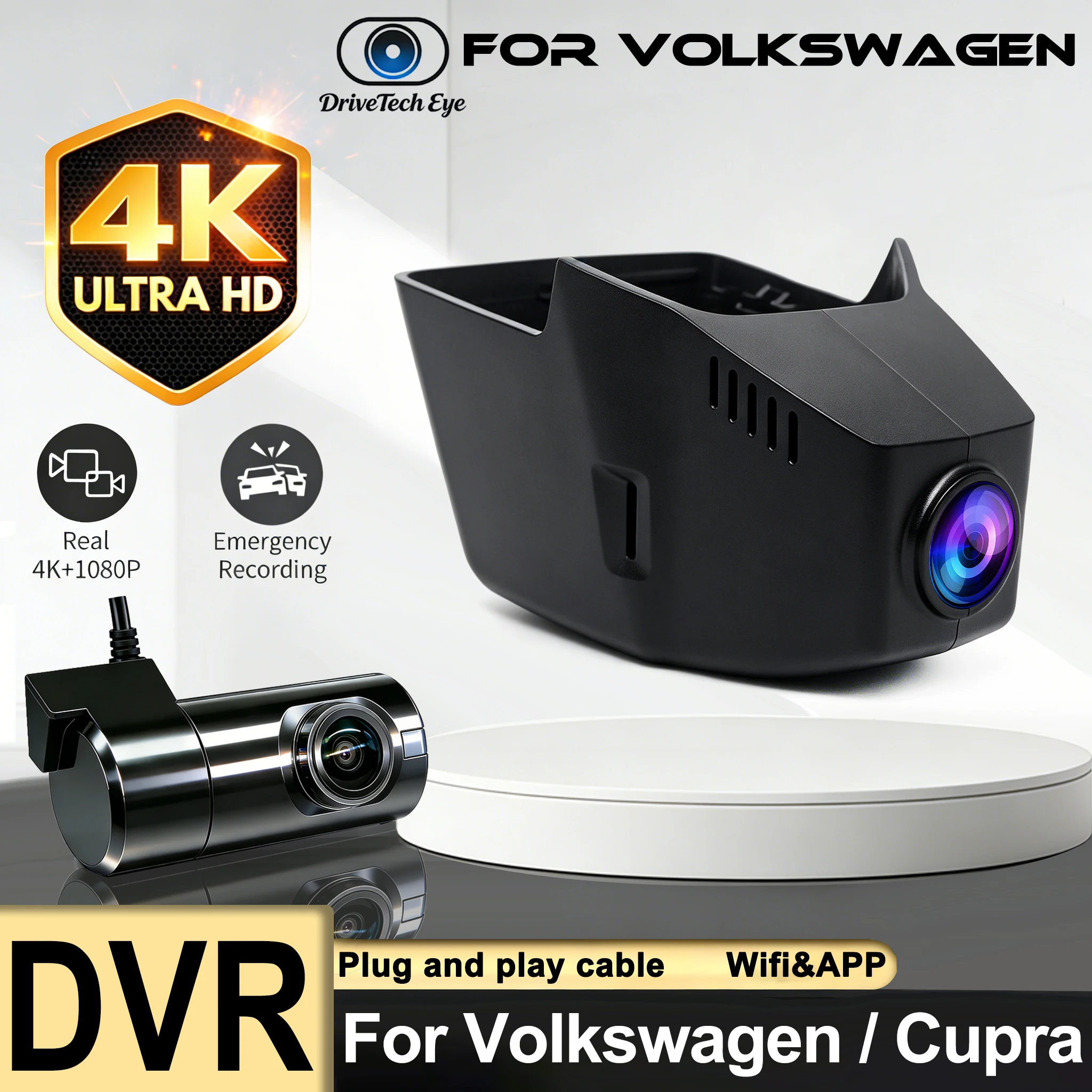 4K 2160P WIFI Car DVR Camera for Volkswagen VW Passat B8 Allspace Atlas Golf 7/8 Arteon Sharan Magotan Dash Cam for Skoda Seat