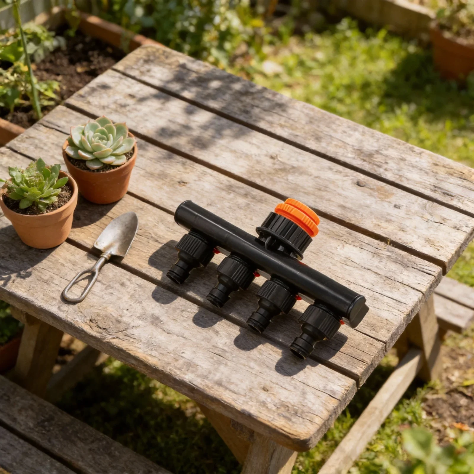 4 Way Hose Splitter for Garden Irrigation with Quick Connect Compatible with 12 Inch and 34 Inch Hose Fittings