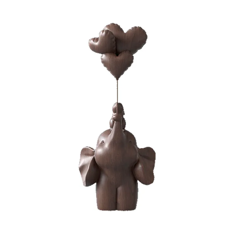 Solid wood carving decoration cute vitality elephant ornament carving handicrafts living room entrance home decoration birthday