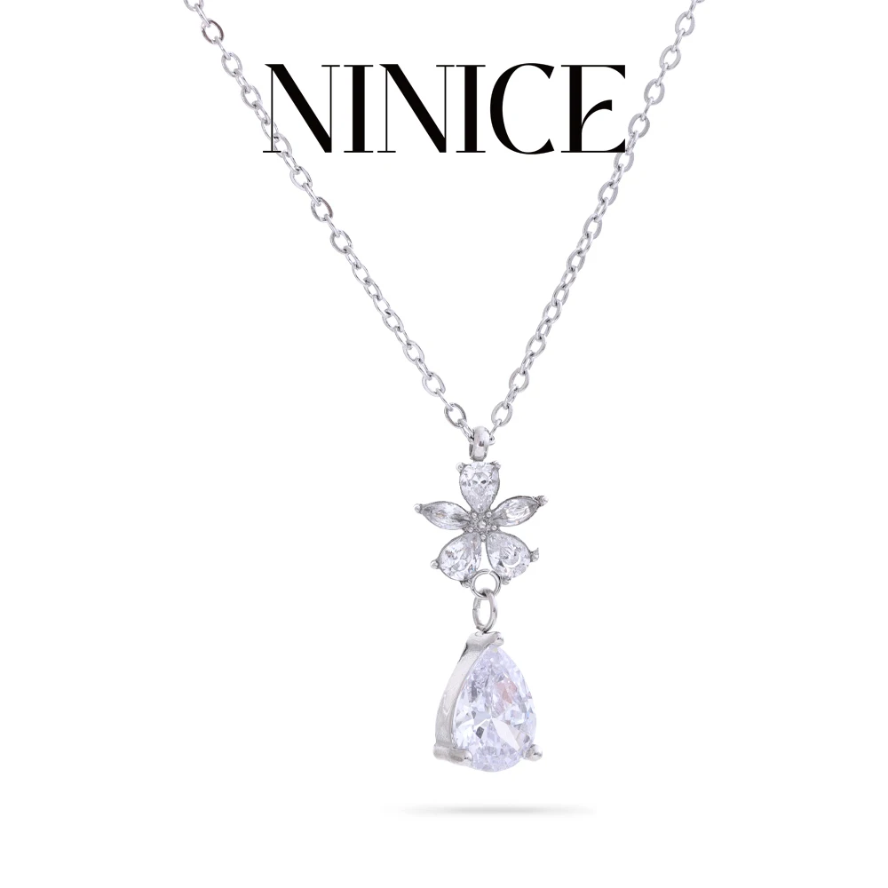 NiNice Exquisite Bling Cubic Zirconia Flower Pendant Necklace High-Grade Stainless Steel Temperament Jewelry Recommend