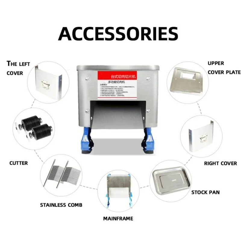 ماكينة تقطيع اللحوم الكهربائية التجارية الأوتوماتيكية ماكينة تقطيع اللحوم ماكينة تقطيع شرائح اللحم لسطح المكتب الصغير