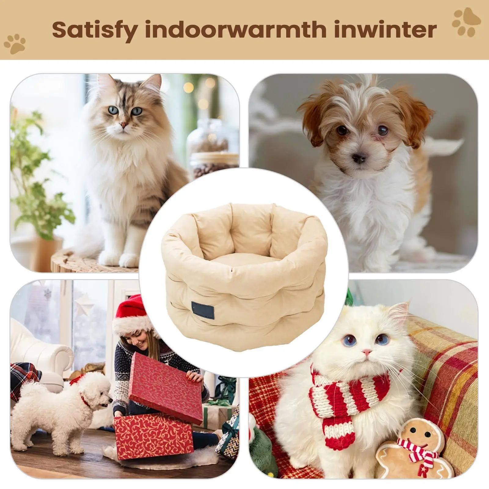 

Кровать для собак, моющийся круглый коврик с приподнятым краем, круглые моющиеся кровати для домашних животных для кошек, удобные для котят, Рождество, зима, в помещении