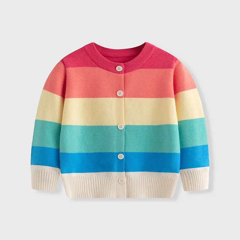 Striped Knitwear Cardigan Sweater for Young Girls Students Long Sleeve Spring Autumn Coat 95% Cotton 2-6Y Sizes 90-130 New Deliv