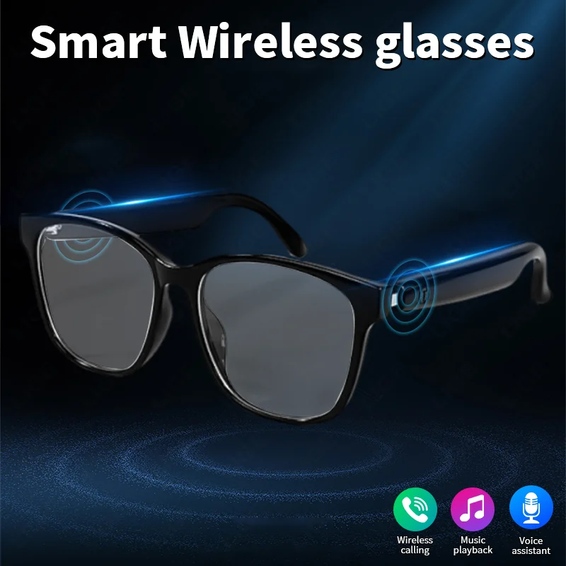 

LIGE Smart Glasses with Microphone Fashion Wireless BT Call Sports Sunglasses 2 in 1 High-tech Music Playback Anti-blue Light UV