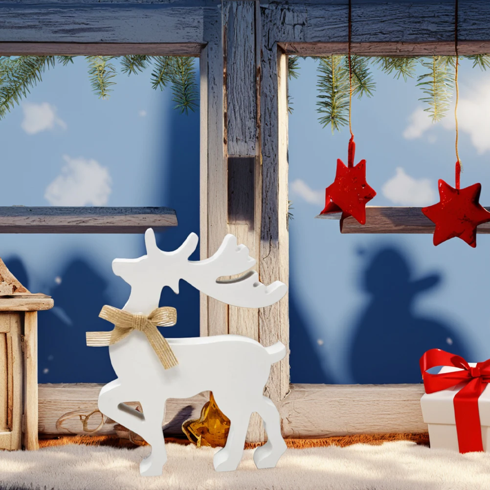 

2pcs Ornaments Rustic Chinoiserie Wooden Reindeer Holiday Decor Christmas Home Party Supplies Wooden Figurines