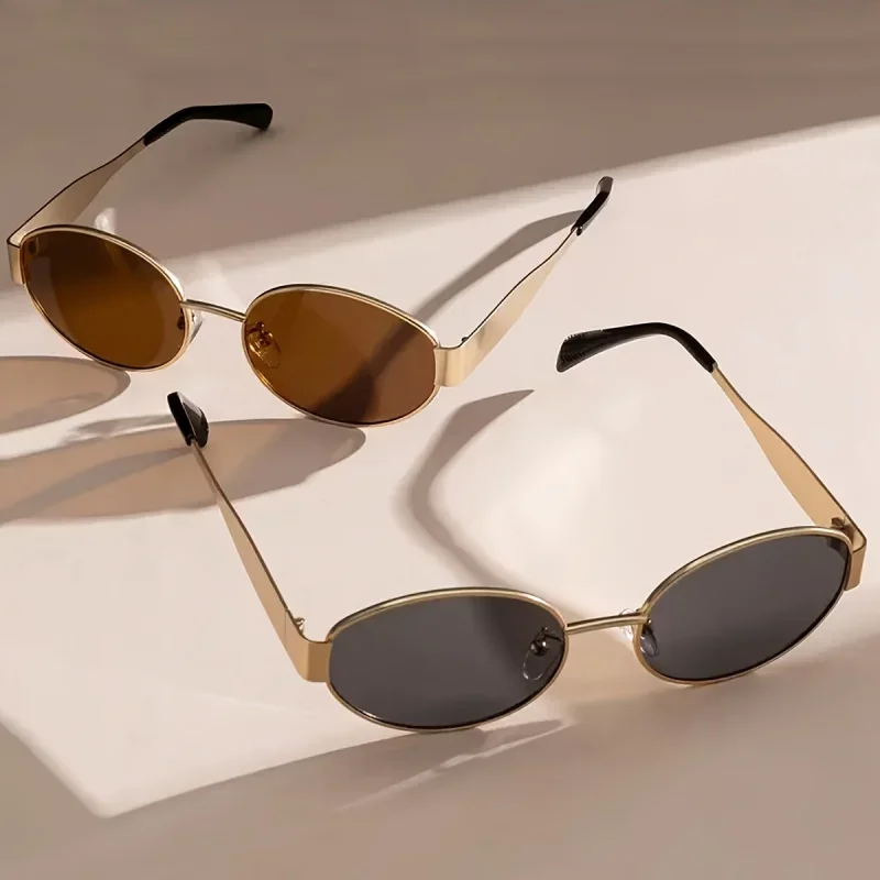 2pcs/ Oval Shape Metal Sunglasses Classic Men's Vintage Sun Glasses Women Outdoor Leisure Eyewear UV400 Ladies Shades image 6