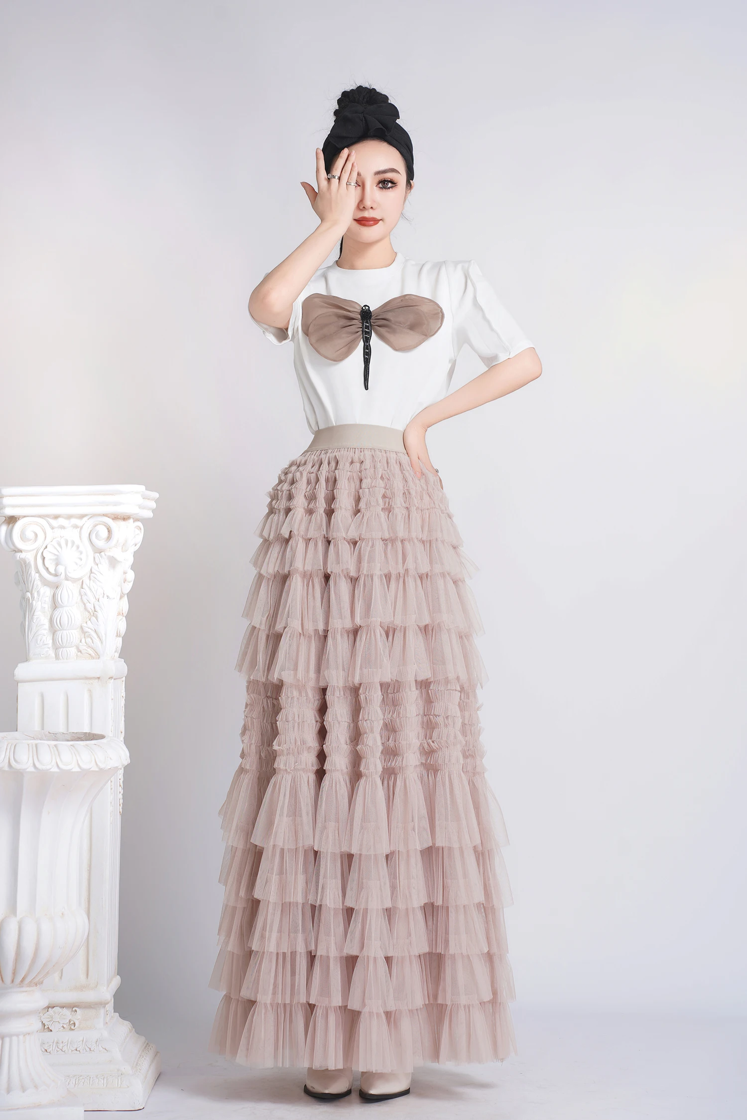 2024 สตรี Casual Ball Gown กระโปรงยาว Tulle เอวสูง Tutu กระโปรงสุภาพสตรี A-Line ตาข่ายเดท Maxi กระโปรง