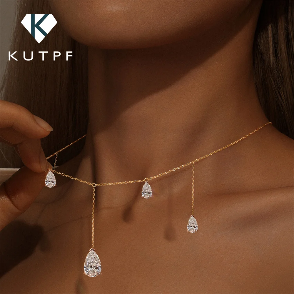 0.5/2Carat Pear Cut Moissanite Drop Necklace With Certificate S925 Silver Long Tassel Neckchain Fine Jewelry For Women
