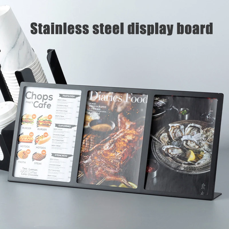 

A3/A4 Black Menu Display Board High-grade Coffee Price List Show Board Sign Holder Stainless Steel Picture Display Table Card