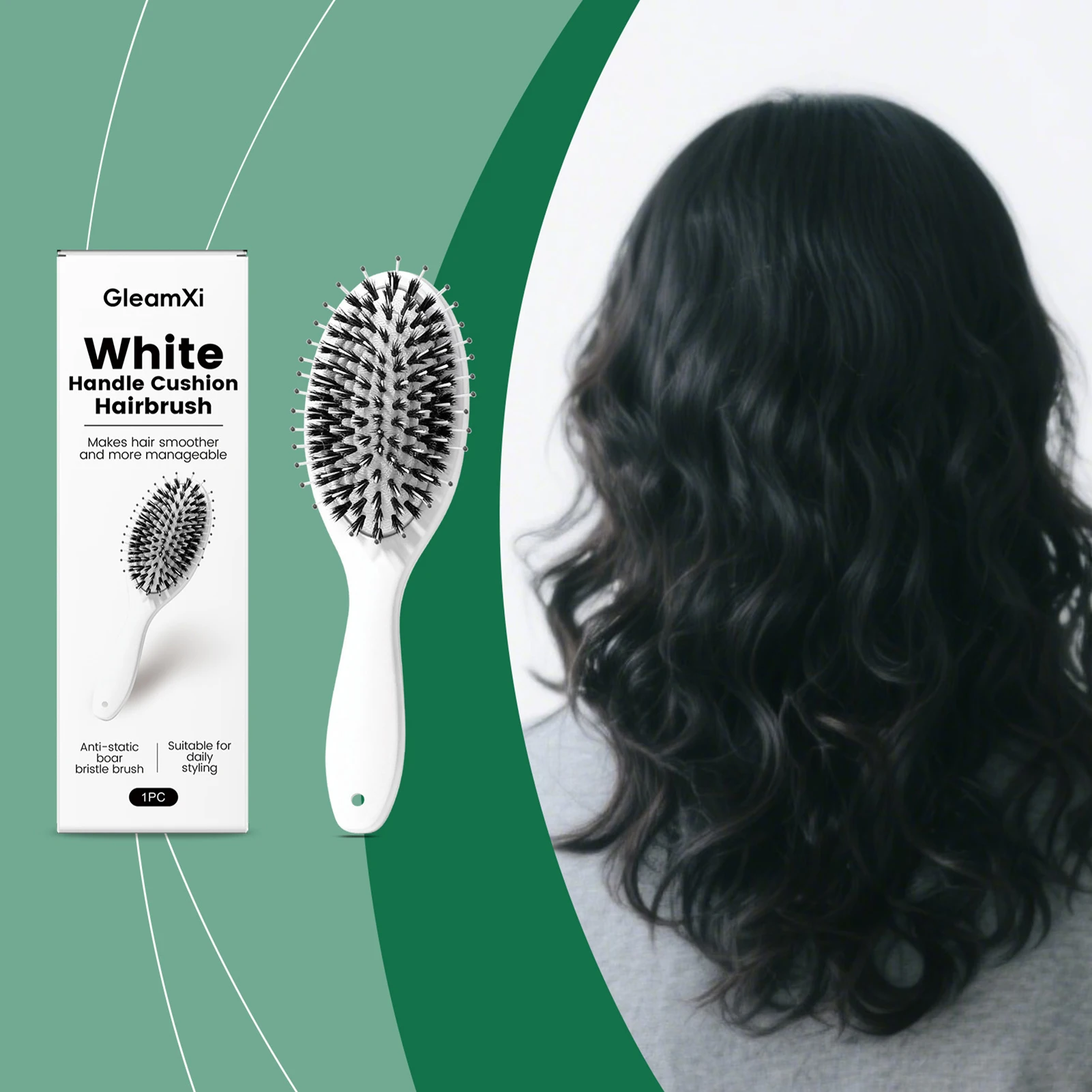 

Cushion Hair Brush for Women White Boar Bristle Brush Detangling Brushes Frizz Out Hair