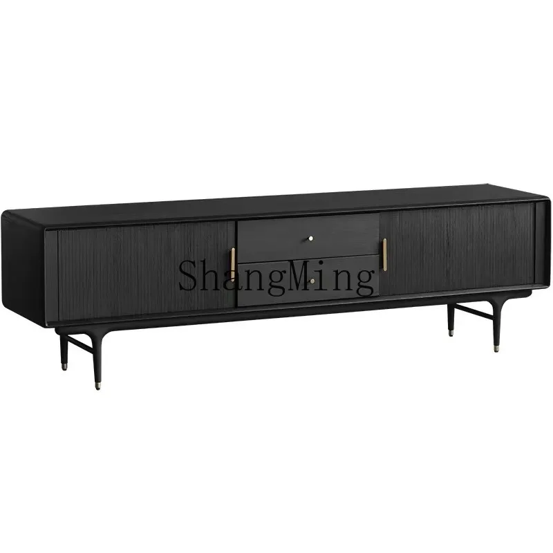 

ZHB black walnut TV cabinet solid wood living room coffee table combination retro simple modern storage G