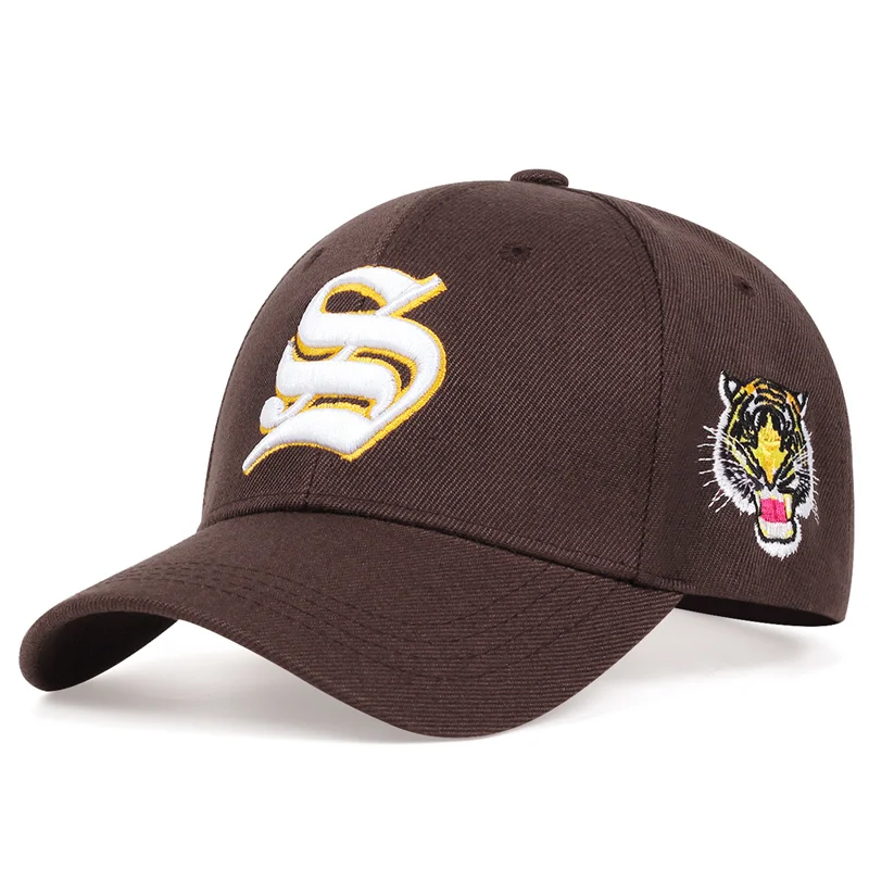 Unisex Baseballkappen mit S-Buchstaben und seitlicher Tiger-Stickerei, verstellbar, für Frühling und Herbst, lässiger Sonnenschutzhut – Detail 2