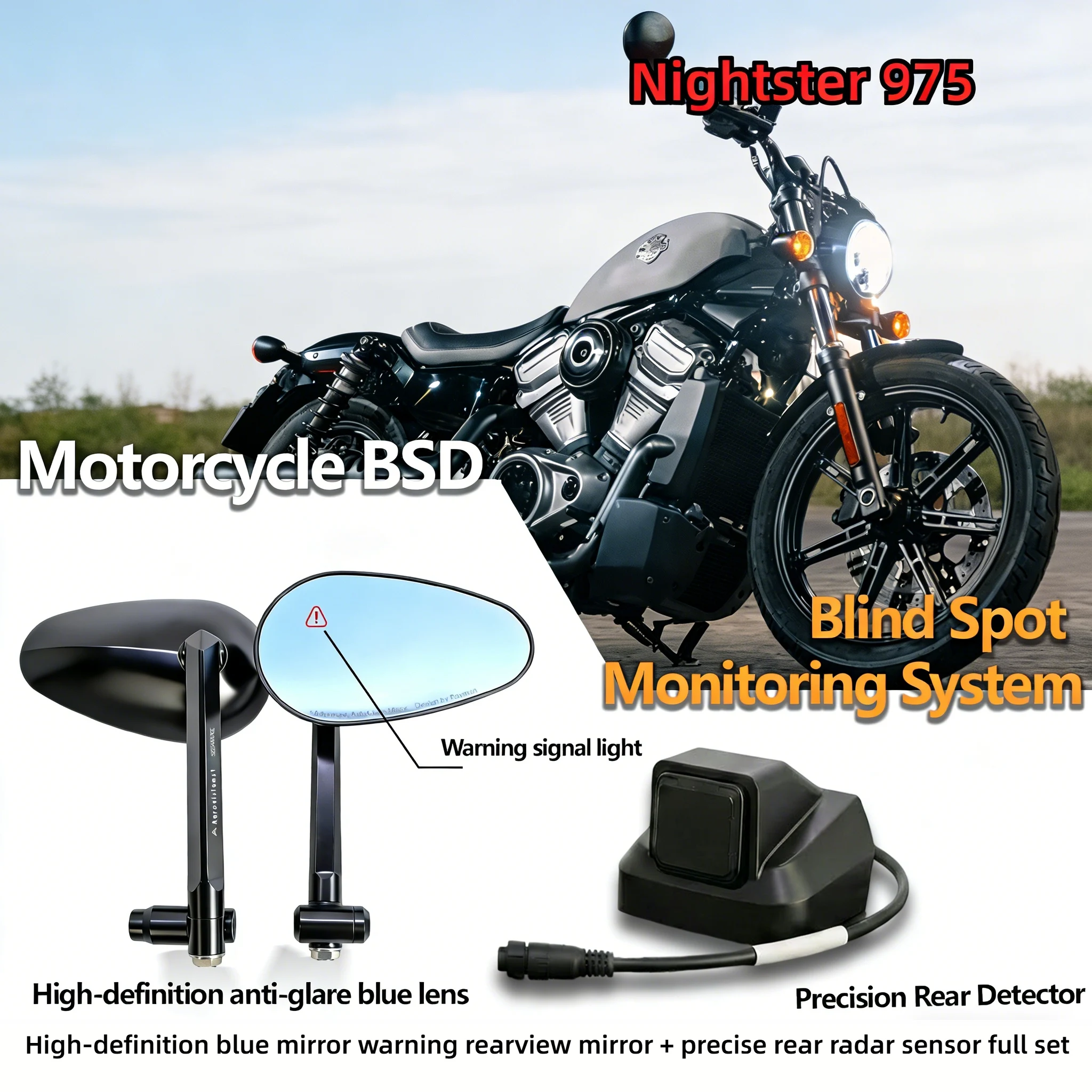 

2026 High Definition Radar Rearview Mirror for Harley Nightster 975 Blind Spot Monitoring and Anti-Glare Precise Rear Sensors
