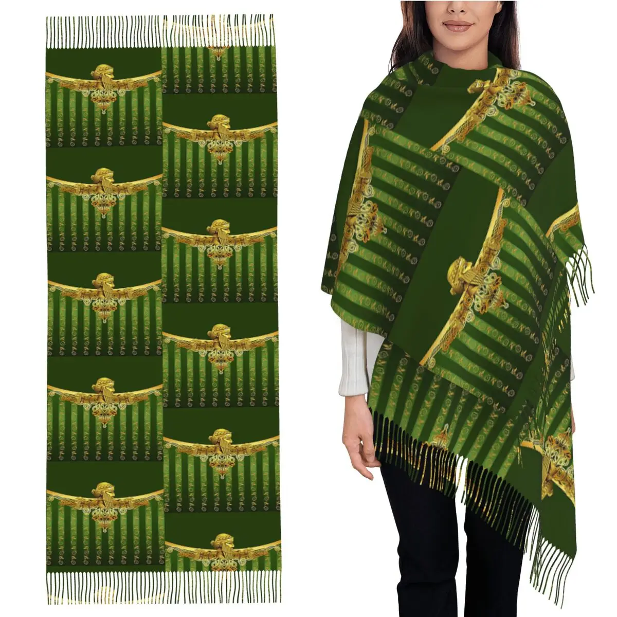 

Luxury Assyrian Suryoyo Flag Scarf Tassel Scarves Women Soft Warm Shawls and Wraps Long Fall Winter Shawl Wrap
