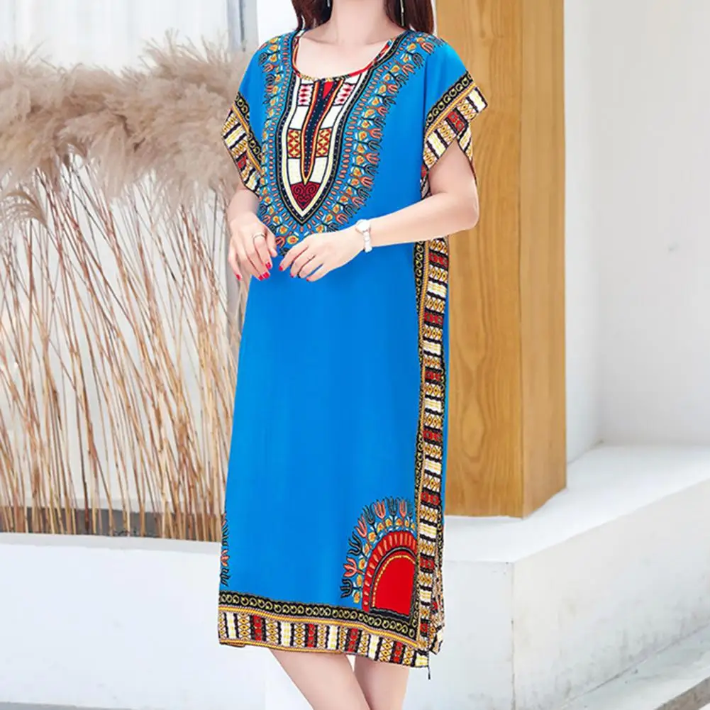 Vestido de verano de cuello redondo para mujer, Jersey transpirable con abertura, ropa de casa