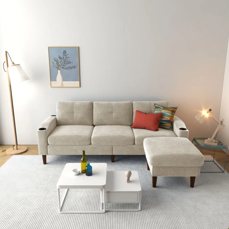

Convertible Combination Sofa Sofa LShaped Sofa with Footstools with Storage Beige Sofa for Living Room Living Room Bedroom Offi