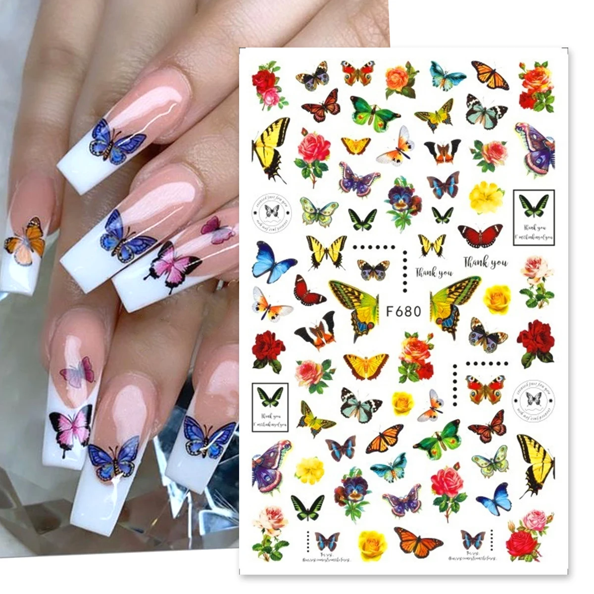 10pcs Elegant ผีเสื้อเล็บสติกเกอร์เล็บผีเสื้อสีฟ้าเสือดาว Retro ดอกไม้กาวรูปลอกงานแต่งงาน Charm เล็บเคล็ดลับ
