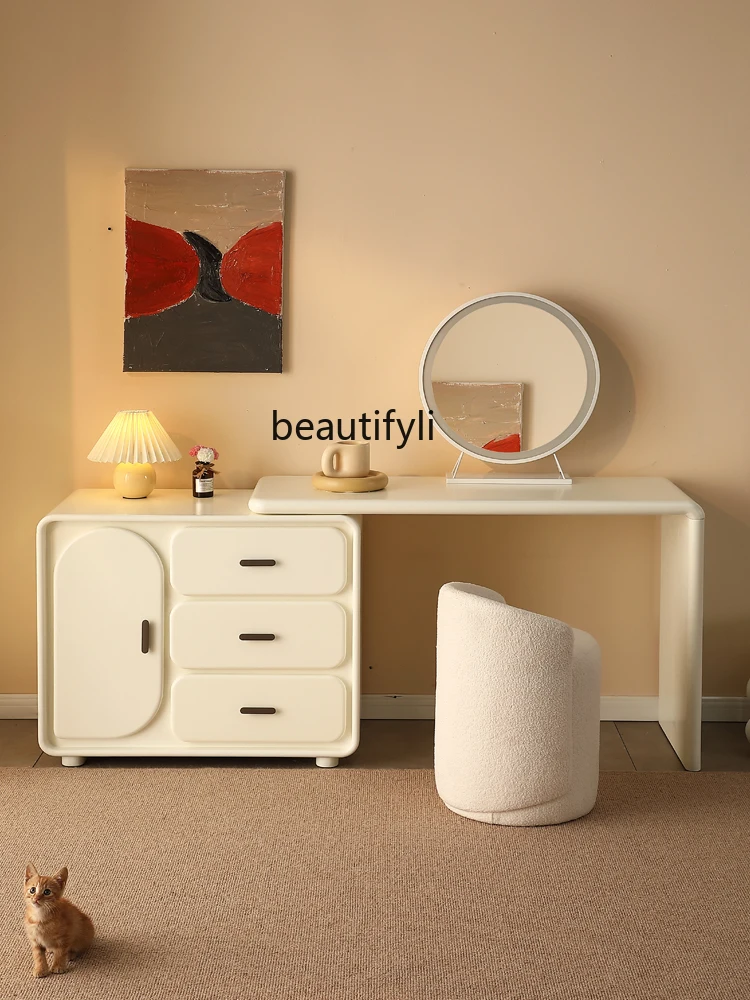 Nordic Solid Wood Dressing Table Modern Minimalist Cream Style Storage Cabinet Integrated Small Apartment Cosmetic Cabinet