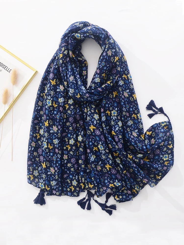 Cotton Linen Women Silk Scarf Cute Soft Floral Print Shawl Foulard Femme Mujer Pareo Muffler Bufanda Stoles Hijab Bandana Summer