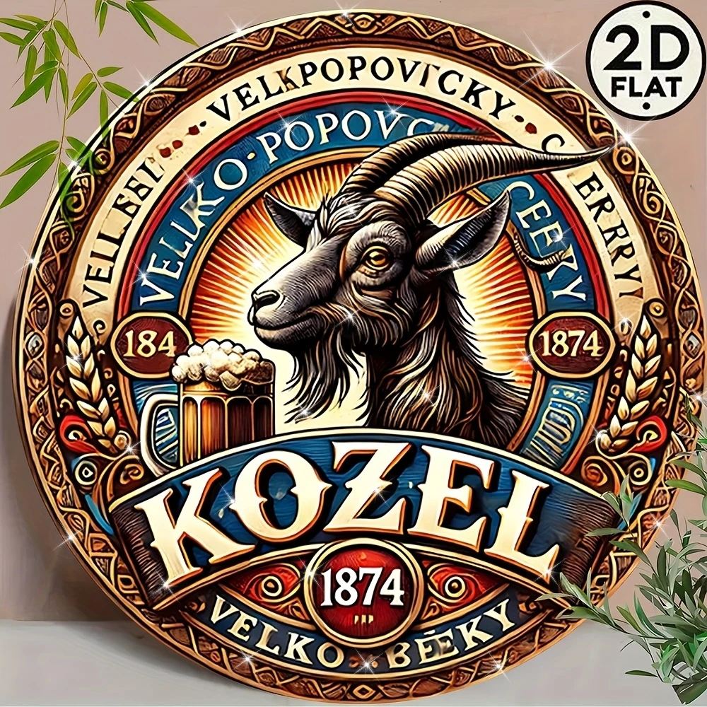 Avião 2D, 1 peça de avião 2D, "Kozel Beer", sinal de parede circular retrô de madeira, uso interno/externo