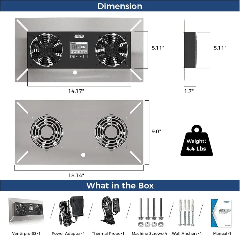ALORAIR Crawlspace Ventilation Fan, Fan vent with Temperature Humidity Controller, Timing Cycle, Speed Control, 240CFM (Air-out)